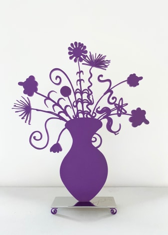 Flores Purple, 2022  Shaped aluminum with purple flock mounted to a polished stainless steel base with flocked feet  25 x 21 x 3 1/2 inches&nbsp;  Edition 5 of 15