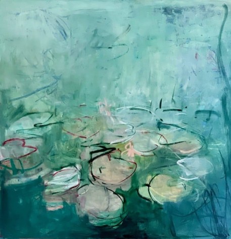 Lilies in Twilight, 2022 Cold wax and oil on canvas 60 x 60 inches