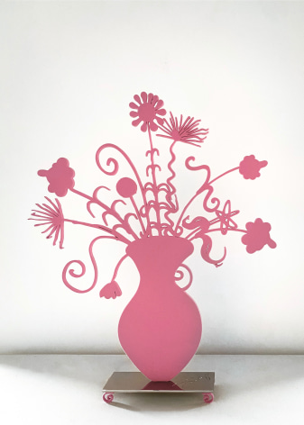 Flores Pink, 2021 Shaped aluminum with pink flock mounted to a polished stainless steel base with flocked feet 25 x 21 x ⅜ inches Edition of 15