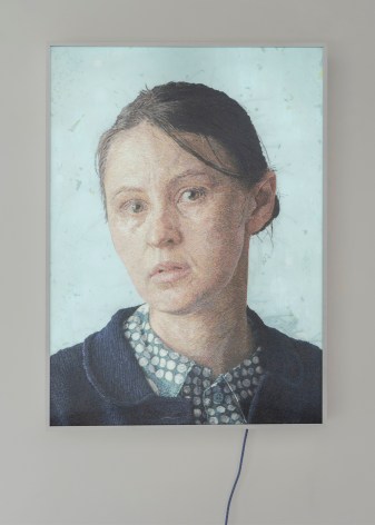 Portrait of Martina: Recto/Verso, 2023 Lenticular acrylic panel in light box 46 x 33 1/2 inches