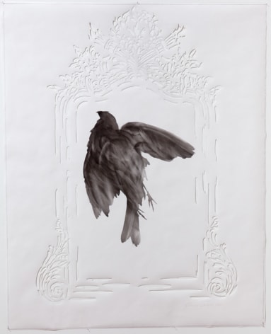 Black Bird/White Mirror, 2011  Charcoal and graphite on cut paper  45 x 36 inches