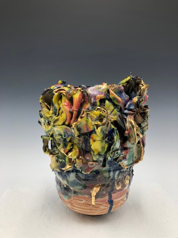 ceramic by Lauren Skelly Bailey titled Reef Ware VI 2022, Glaze stoneware, multiple firings, gold 7 x 6 x 5 in