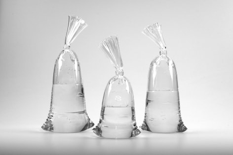 hyperreal glass water bag trio sculptures by Dylan Martinez