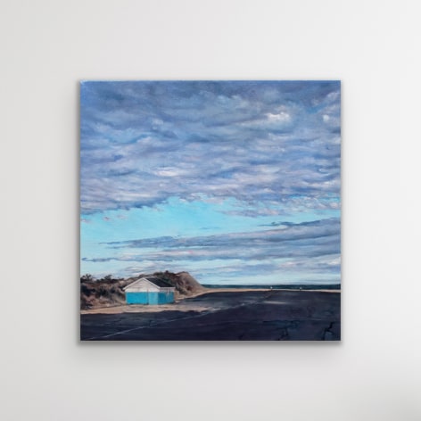 oil painting by Edie Nadelhaft titled Newcomb Hollow Parking Lot, 2021, Oil on canvas 12 x 12 inches