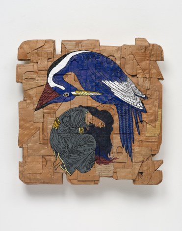 Andrea Bowers Woman with Ivory Billed Woodpecker, 2022
