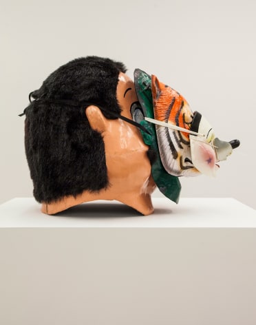 Jamie IsensteinOnions (Mario to Clown Mouse), 2015Synthetic hair, paper mache, acrylic paint, mesh, plastic, ribbon, ceramic, string and rubber16 x 20 x 16 in (40.6 x 50.8 x 40.6 cm)&nbsp;