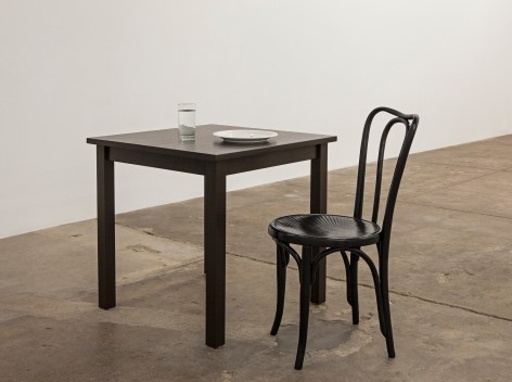 Jamie IsensteinTheater and be Theatered, 2015Table, oil lamp, glass, water, plate, chair&nbsp;Dimensions variable&nbsp;
