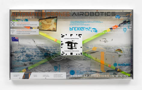 Simon Denny, Airobotics Optimus Autonomous drone and docking station promotion screen video token