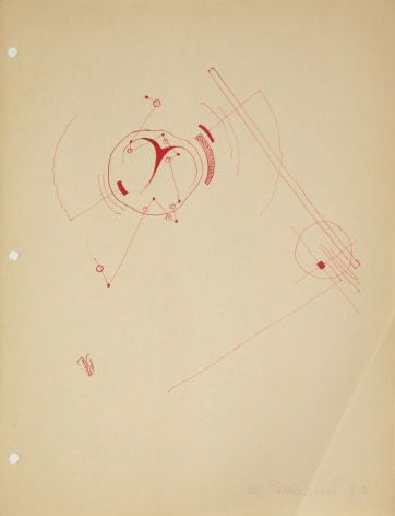 Dwinell Grant, R-8, 1936, Ink on paper, 10 1/4 x 8 inches, Red thin line sketch. Dwinell Grant made experimental modernist and constructivist films and paintings.