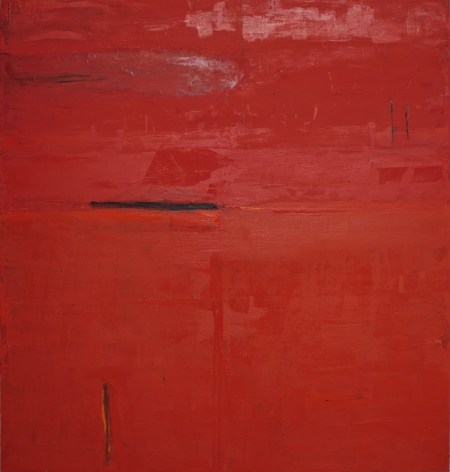 Katherine Parker, Malta, 2010, Oil on canvas, 68 x 64 inches, Abstract red painting with multiple layers, Katherine Parker is known for her large vividly painted canvases which are characterized by layers of stumbled and abraded oil paint.