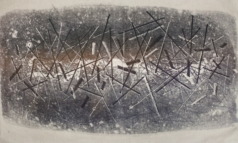 Harry Bertoia, 1165, c.1970, Monoprint on rice paper  26 x 41 in. Abstract black and white lines. Harry Bertoia was an artist and furniture designer.