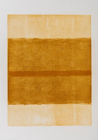Felrath Hines,  Untitled, 1982,  Monotype,  24 x 18 inches. Vertical rectangles in earthy tan and brown colors. Felrath Hines worked to create universal visual idioms from a place of complex personal experience. His figurative and cubist-style artwork morphed into soft-edged organic abstracts as he grappled with hues in his chosen oil medium.