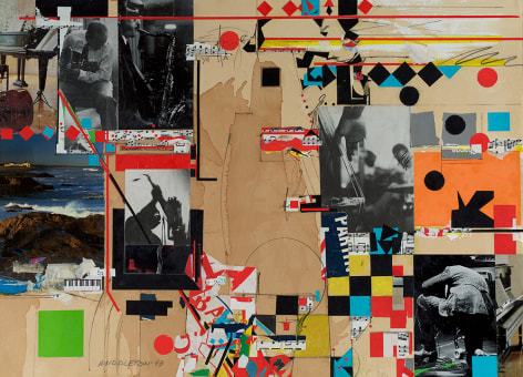 Sam Middleton, Impromptu, 1993, Mixed media collage, 30 1/4 x 41 1/2 inches, Signed and dated lower left, MIDDLETON 93 Signed, titled, and numbered on verso, collage with brown paper background and photographs collaged on top.  Sam Middleton was one of the leading 20th-century American artists, and is a mixed-media collage artist.