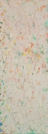 Stanley Boxer, Roansplaywitnessofday, 1980, Oil on Linen, 50 x 18 inches, Large abstract painting with multi colored strokes over an off white background. Stanley Boxer was known for abstract work that was painted thickly. His work is part of the permanent collections of many museums.