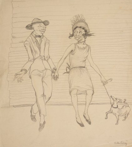 Walking a dog, 12 1/4 X 13 1/2 inches