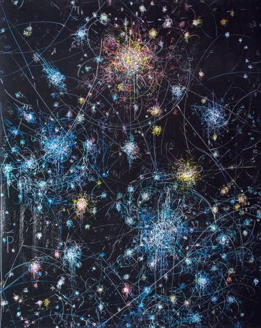 Kysa Johnson, blow up 272 - the long goodbye - subatomic decay patterns and the blue white stars of the southern cross, 2015