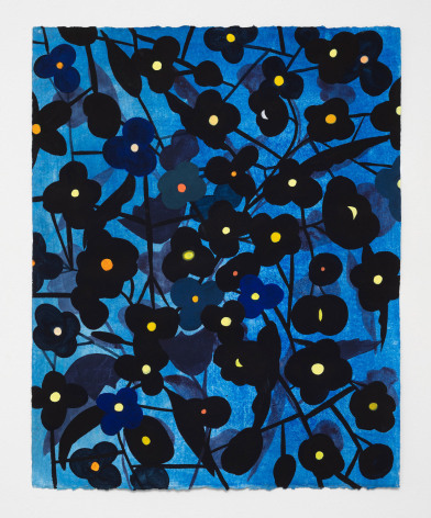 Ruby Palmer, Flower Series: Black with Yellow on Bright Blue, 2020
