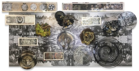 Tivoli --&amp;gt; Tisbury: Retold, 2019,&nbsp;Wall Install: framed works, photographic inspired digital images on MDF, acrylic, expanded foam, aluminum discs, wood, paper, plastic,&nbsp;85 x 216 inches,&nbsp;215.9 x 548.6 cm,&nbsp;MMG#30900