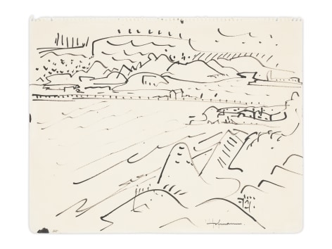 San Francisco Bay Viewed from Berkeley (III), c. 1930-31, Ink on paper, 10 1/2 x 13 1/2 inches, 26.7 x 34.3 cm