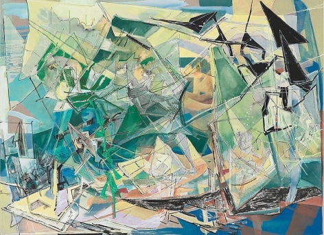 Sun Juggler, 2012, Acrylic, collage, and oil on linen, 40 x 55 inches, 101.6 x 139.7 cm, A/Y#20456