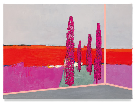 Veduta (de Stael Landscape), 2021, Ink and oil on linen on hybrid panel, 21 1/4 x 29 7/8 inches, 54 x 75.9 cm, MMG#33220