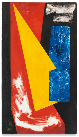 Chimbote Mural (Fragment of Part 1) Chimbote Red Yellow Blue Black [Study for Chimbote Mural], 1950, Oil on panel mounted on board, 84 x 48 inches, 213.4 x 121.9 cm