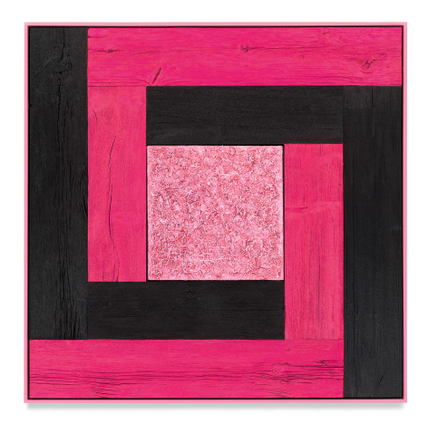Untitled (Tree Painting-Double L, Pink and Black), 2020, Oil on linen and acrylic stain on reclaimed wood with artist frame, 51 1/4 x 51 1/4 inches, 130.2 x 130.2 cm, MMG#33175