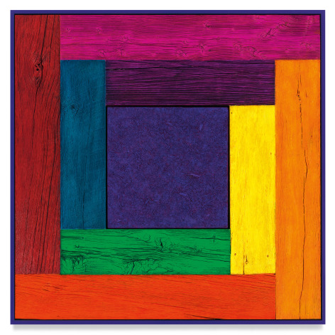 Untitled (Tree Painting, Full Spectrum/Purple), 2019, Oil on linen and acrylic stain on reclaimed wood with artist frame, 42 x 42 inches, 106.7 x 106.7 cm, MMG#32877
