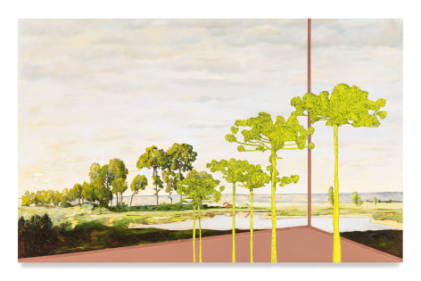 Veduta (Rousseau Spring), 2021, Ink and oil on linen on hybrid panel, 31 x 49 inches, 78.7 x 124.5 cm, MMG#33216