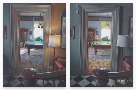 Time Diptych: Bridge, 2014, Grisaille, varnish and colored pencil on board, 16 x 25 inches, 40.6 x 63.5 cm, including 1&quot; in between, AMY#27909