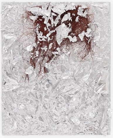 &quot;Matrix Flowers 7,&quot; 2013, Aluminum foil, palm leaf, and cardboard on canvas, 27.25 x 22.25 inches, 69.2 x 56.5 cm, A/Y#20871