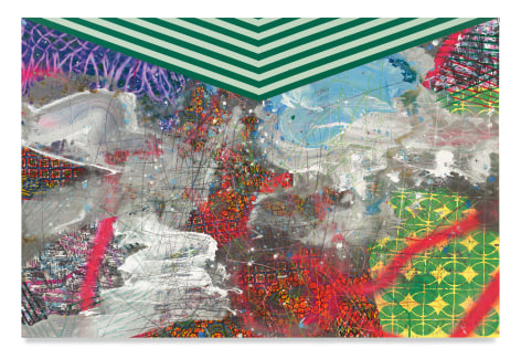 Riot, 2020, Acrylic, oil, crayon, glitter, collage and spray paint on canvas, 48 x 71 7/8 inches, 121.9 x 182.6 cm, MMG#32880