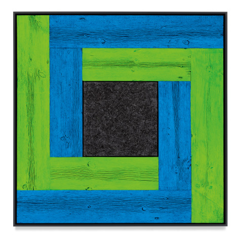 Untitled (Tree Painting-Double L, Blue, Green, and Black), 2021, Oil on linen and acrylic stain on reclaimed wood with artist frame, 52 3/8 x 52 3/8 inches, 133 x 133 cm, MMG#33174