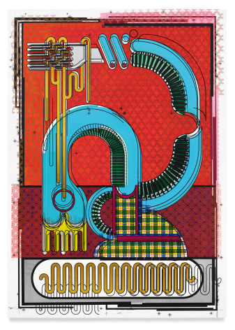 The Spaghetti Eater, 2022, Acrylic and metal leaf on canvas, 84 x 60 inches, 213.4 x 152.4 cm, MMG#34679