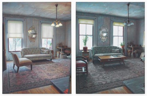 Time Diptych - Berkshire, 2014, Grisaille, varnish and colored pencil on board, 16 x 25 inches, 40.6 x 63.5 cm, including 1&quot; in between, AMY#22609