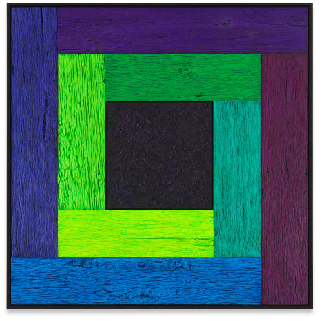 Untitled, 2022, Oil on linen and acrylic stain on reclaimed wood with artist frame, 52 x 52 inches, 132.1 x 132.1 cm, MMG#34151