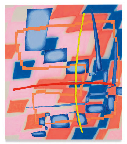 Trudy Benson,&nbsp;Slide or Skid, 2021, Acrylic and oil on canvas, 37 x 32 inches, 94 x 81.3 cm