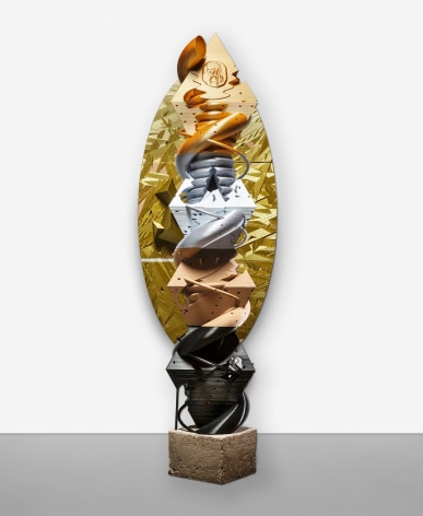 Pedro Barbeito, Endless Column B, 2021, 3D print with concrete base &amp;amp; 3D print on canvas, Sculpture: 69 x 14 x 14 inches (175 x 35.5 x 35.5 cm), Painting: 60 x 28 inches (152.5 x 71 cm), Edition 1 of 3, MMG#33233.1