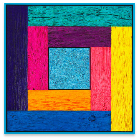 Untitled (Tree Painting - Multi-Color/Light Blue), 2021, Oil on linen and acrylic stain on reclaimed wood with artist frame, 38 x 38 inches, 96.5 x 96.5 cm, MMG#34269