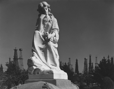 Statue and Oil Derricks, Signal Hill, Long Beach, CA, 1939