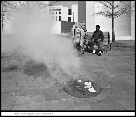 Homeless Man Heating His Lunch, Washington, D.C., 1991, vintage gelatin silver print