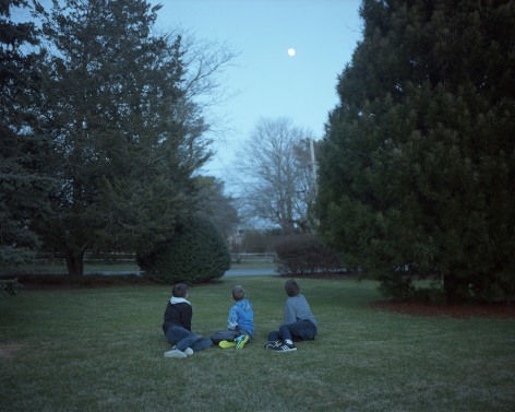 Alex Nelson, Trevor, Owen and Liam at moonrise, New York, 2016