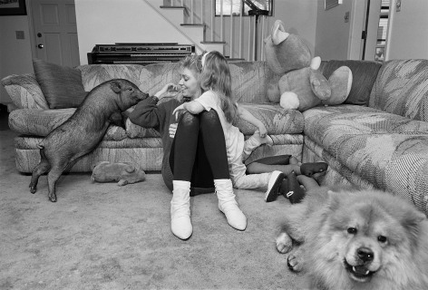 Mother and daughter with Pot-bellied Pig and Chow-Chow, Salem, New Hampshire - 1992
