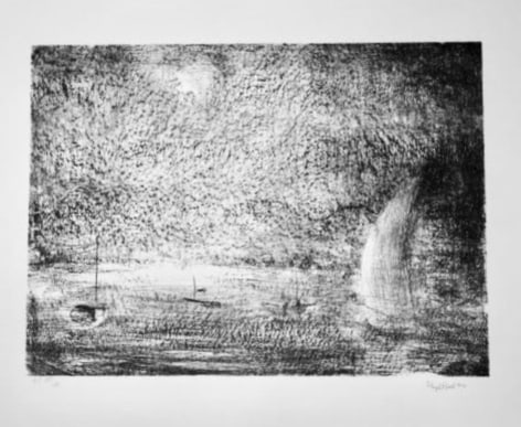 Lloyd Rees Nightfall. A Day on the Derwent, 1984 Sandy Bay Set Lithograph Printed by Fred Genis