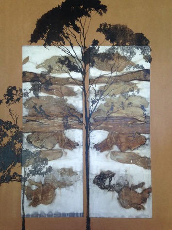 Anne Leon Peeling Back Plant-dyed paper with screen-print, &amp; encaustic 2016