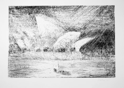 Lloyd Rees Tribute to Jorn Utzon, 1988 Lithograph Printed by Fred Genis