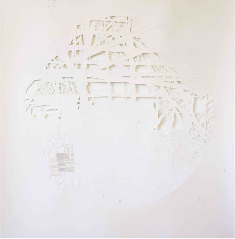 Amanda Humphries, Shell Painting (Shelter)  Paper cut out, gouache and thread on paper  108 cm x 104.5 cm  2018