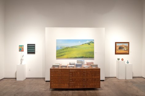 Installation photograph of The Spring Salon, 2024 with J. Bradley Greer, Roger Brown, Hank Pitcher, and Ray Strong