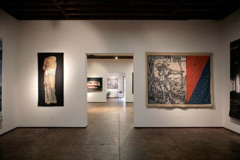 Installation photograph of Tapestries exhibition, Donald Farnsworth, Bruce Coner, Guy Diehl, Alan Magee