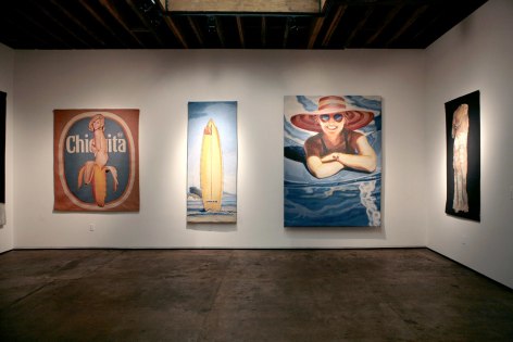 Installation photograph of Tapestries exhibition, Mel Ramos, Hank Pitcher, DJ Hall, and Donald Farnsworth